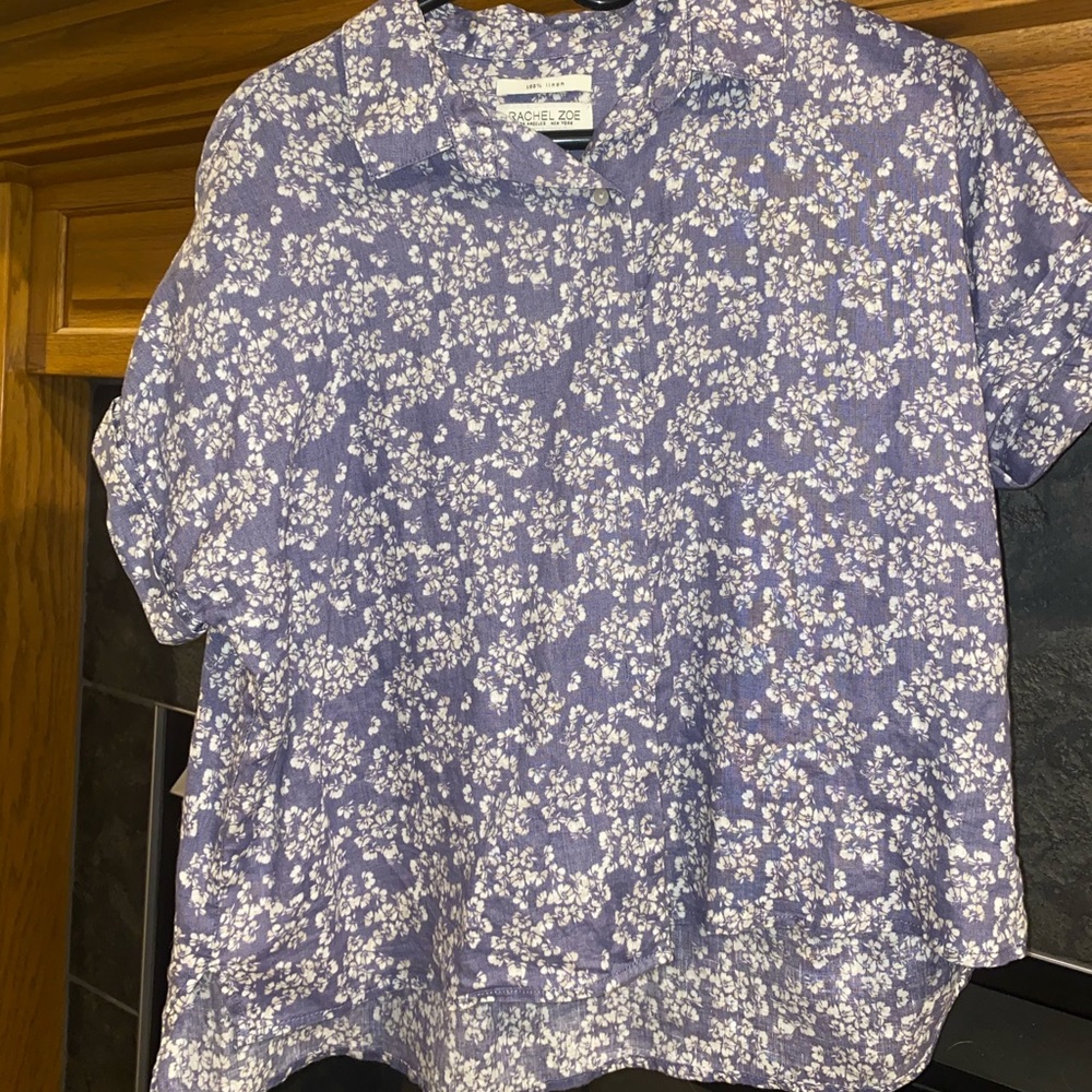 Blue Floral Linen Blouse